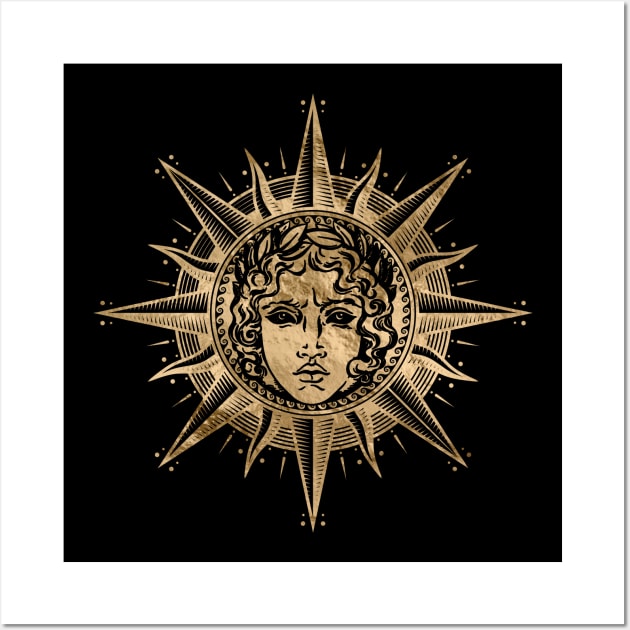 Golden Apollo Sun God Symbol Wall Art by Nartissima